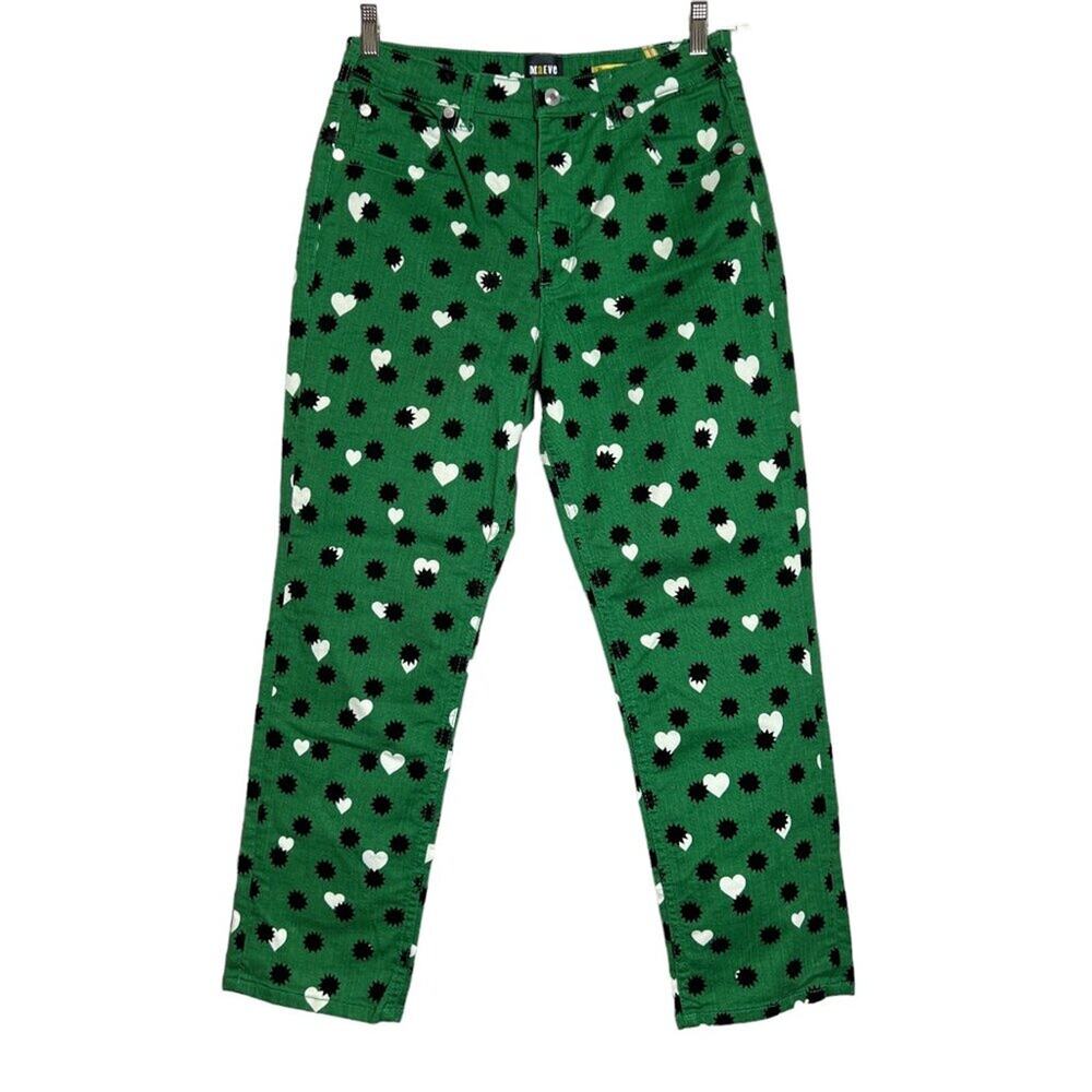 Maeve Anthropologie Slim Cigarette Jeans SIZE 31 Green Heart Star Print